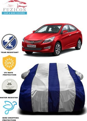 FUZICON Car Cover For Hyundai Fluidic Verna (With Mirror Pockets)(White, Blue)