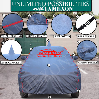 FAMEXON Car Cover For Hyundai Grand i10 Nios (With Mirror Pockets)(Grey)