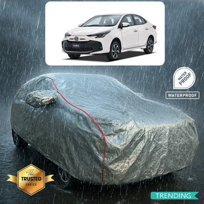 PAGORA Car Cover For Toyota Yaris (With Mirror Pockets)(Silver, Red)