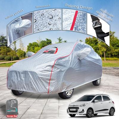 AUTOCOZEN Car Cover For Hyundai Grand i10 (With Mirror Pockets)(Silver)