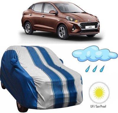 RWT Car Cover For Hyundai Aura (With Mirror Pockets)(Blue, White)