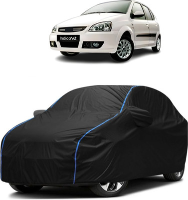 Autohaux Car Cover For Tata Indica V2 (With Mirror Pockets)(Black, Blue)