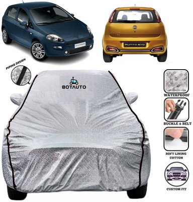 BOTAUTO Car Cover For Fiat Punto, Punto 1.7 TD, Punto 90-HP 1.3L Multijet, Universal For Car (With Mirror Pockets)(Silver)