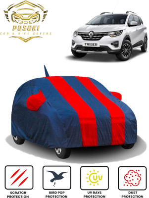 POSUKI Car Cover For Renault Triber (With Mirror Pockets)(Blue, Red)