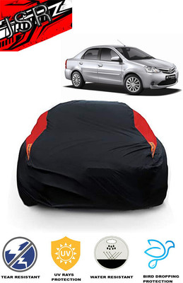 J S R Car Cover For Toyota Etios (With Mirror Pockets)(Red, Black)