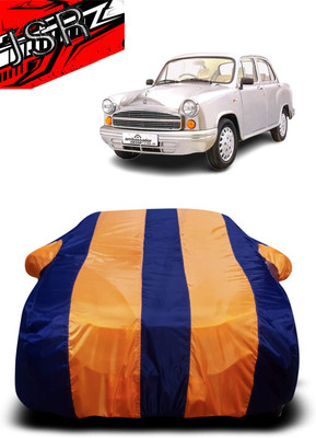J S R Car Cover For HM Ambassador MPFi (With Mirror Pockets)(Orange, Blue)
