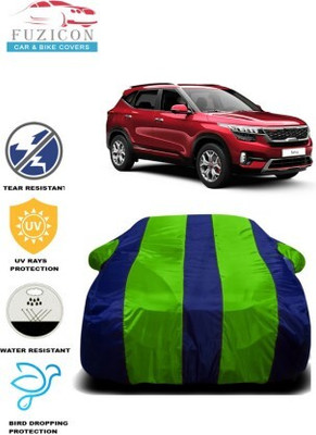 FUZICON Car Cover For Kia Seltos GTK 1.4 (With Mirror Pockets)(Green, Blue)