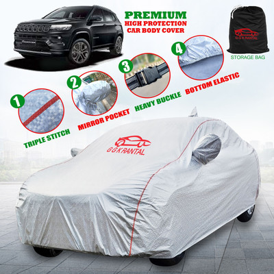 G G K RANTAL Car Cover For Jeep Compass, Compass 1.4 Limited, Compass 2.0 Limited, Compass 2.0 Bedrock (With Mirror Pockets)(Silver, For 2021, 2022, 2023, 2024 Models)