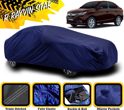 R Rayvin Star Car Cover For Honda Amaze (With Mirror Pockets)(Blue)