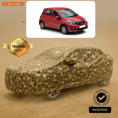 GOSHIV-car and bike accessories Car Cover For Honda Brio (With Mirror Pockets)(Yellow, White)