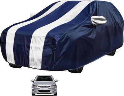 Auto Hub Car Cover For Hyundai Fluidic Verna (With Mirror Pockets)(Blue, White)