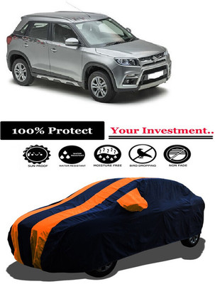 Amexride Car Cover For Maruti Suzuki Vitara Brezza ZDi Plus Dual Tone (With Mirror Pockets)(Orange)