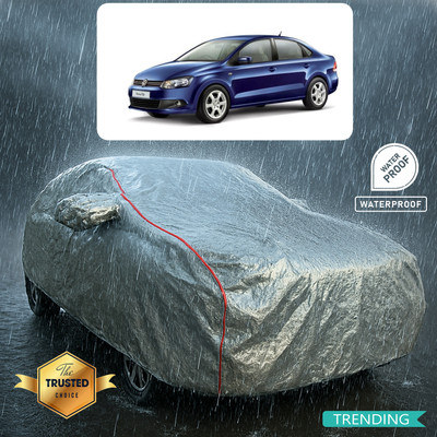 GOSHIV-car and bike accessories Car Cover For Volkswagen Vento (With Mirror Pockets)(Silver, Red)