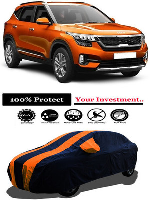 Amexride Car Cover For Kia Seltos HTX CVT 1.5 Dual Tone (With Mirror Pockets)(Orange)