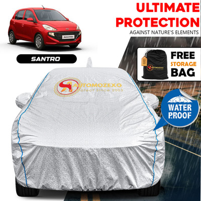 AUTOMOZEXO Car Cover For Hyundai Santro (With Mirror Pockets)(Silver, Black)