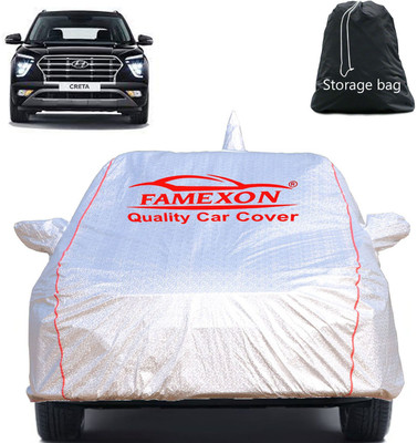 FAMEXON Car Cover For Hyundai Creta (With Mirror Pockets)(Silver)