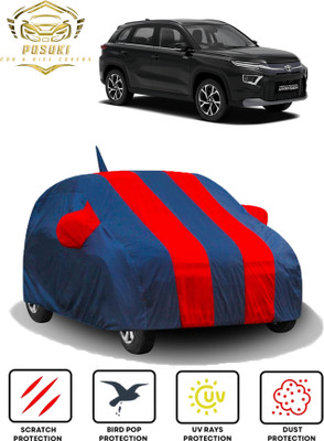 POSUKI Car Cover For Toyota Urban Cruiser Hyryder (With Mirror Pockets)(Blue, Red)