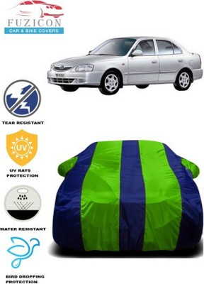 FUZICON Car Cover For Hyundai Accent (With Mirror Pockets)(Green, Blue)