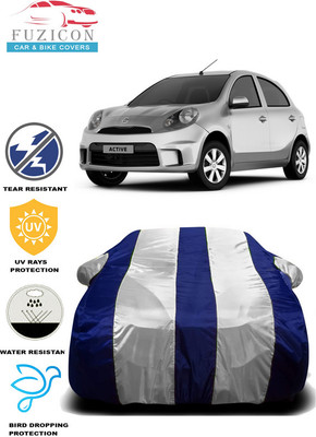 FUZICON Car Cover For Nissan Micra Active (With Mirror Pockets)(White, Blue)