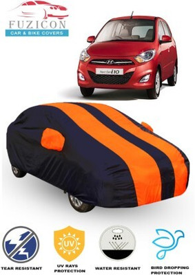 FUZICON Car Cover For Hyundai i10 (With Mirror Pockets)(Orange, Blue)