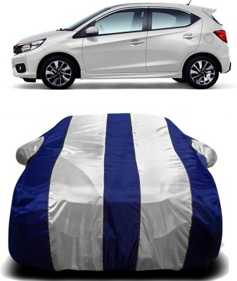 Genipap Car Cover For Honda Brio Facelift (With Mirror Pockets)(White, Blue)