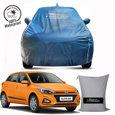 FAMEXON Car Cover For Hyundai Elite i20 (With Mirror Pockets)(Blue)