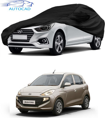 AUTOCAD Car Cover For Hyundai Santro (With Mirror Pockets)(Black)