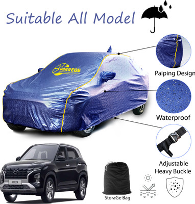 GARREGE Car Cover For Hyundai Creta (With Mirror Pockets)(Blue, For 2021, 2022, 2023, 2024 Models)