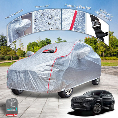 AUTOCOZEN Car Cover For Jeep Compass (With Mirror Pockets)(Silver)