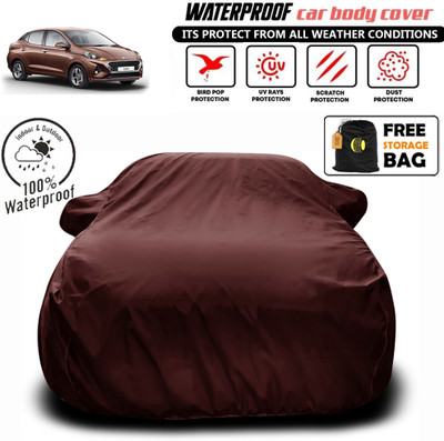 THE REAL ARV Car Cover For Hyundai Aura, Aura E Petrol, Aura S AMT Diesel, Aura S AMT Petrol, Aura S CNG, Aura S Diesel, Aura S Petrol (With Mirror Pockets)(Maroon)