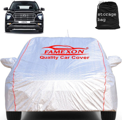 FAMEXON Car Cover For Hyundai Creta (With Mirror Pockets)(Silver)