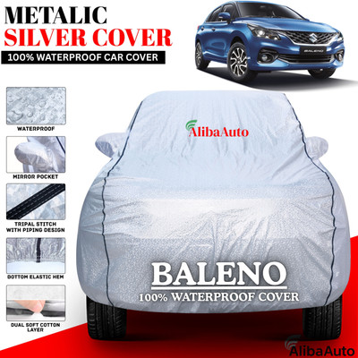 AlibaAuto Car Cover For Maruti Suzuki Baleno (With Mirror Pockets)(Silver, Black, For 2019, 2020, 2021, 2022, 2023, 2024 Models)