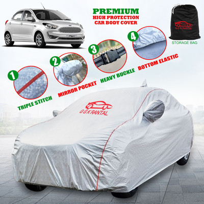 G G K RANTAL Car Cover For Ford Figo (With Mirror Pockets)(Silver)