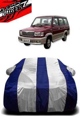 J S R Car Cover For Toyota Qualis FS B6 (With Mirror Pockets)(White, Blue)