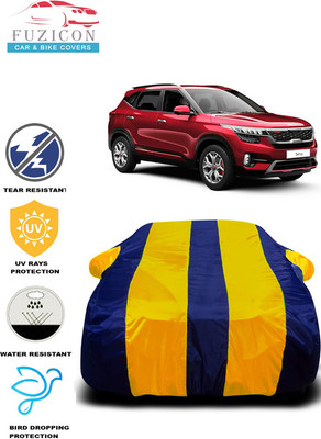 FUZICON Car Cover For Kia Seltos GTK 1.4 (With Mirror Pockets)(Yellow, Blue)