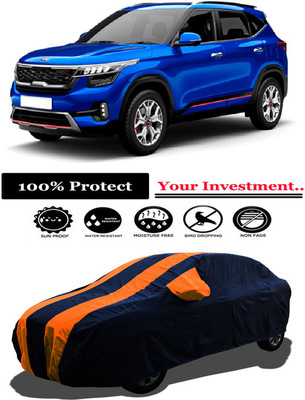 Amexride Car Cover For Kia Seltos GTK Petrol (With Mirror Pockets)(Orange)