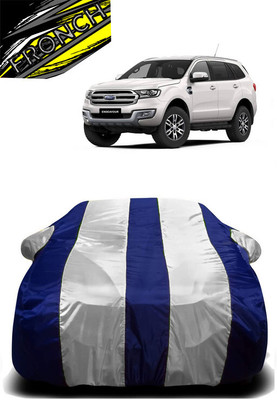 FRONCH Car Cover For Ford Endeavour (With Mirror Pockets)(White, Blue)