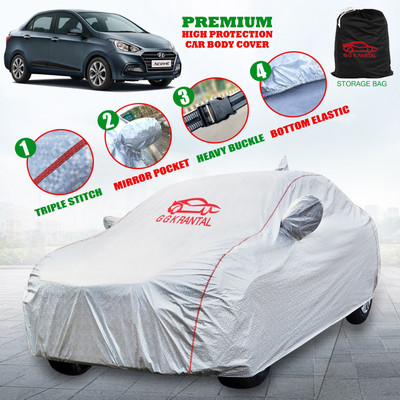 G G K RANTAL Car Cover For Hyundai Xcent (With Mirror Pockets)(Silver)