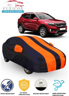 FUZICON Car Cover For Kia Seltos GTK 1.4 (With Mirror Pockets)(Orange, Blue)