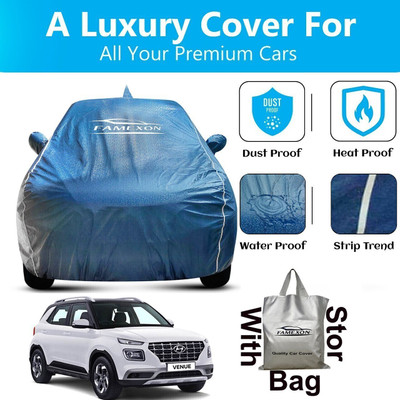 FAMEXON Car Cover For Hyundai Venue (With Mirror Pockets)(Blue, For 2019, 2020, 2021, 2022, 2023, 2024 Models)