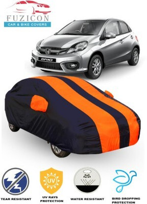 FUZICON Car Cover For Honda Brio (With Mirror Pockets)(Orange, Blue)