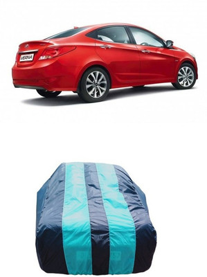 ATBROTHERS Car Cover For Hyundai Verna Fluidic DTHR (Without Mirror Pockets)(White, Blue)