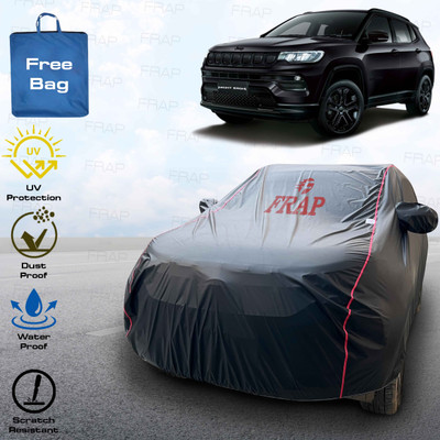 Frap Car Cover For Jeep Compass (With Mirror Pockets)(Black, Red)