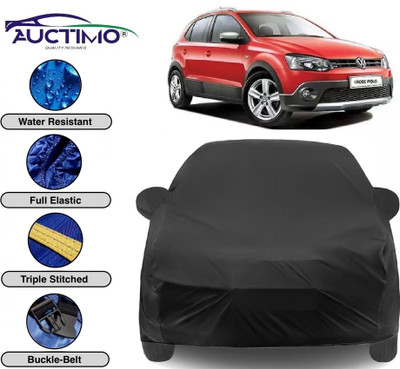 AUCTIMO Car Cover For Volkswagen Polo Cross (With Mirror Pockets)(Black)