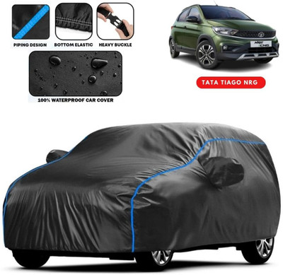 Autohaux Car Cover For Tata Tiago (With Mirror Pockets)(Black, Blue)