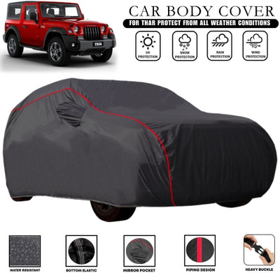 MADAFIYA Car Cover For Mahindra Thar, Thar CRDe, Thar Facelift (With Mirror Pockets)(Grey, Red)