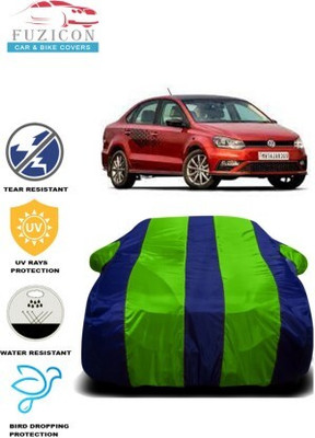 FUZICON Car Cover For Volkswagen Vento (With Mirror Pockets)(Green, Blue)