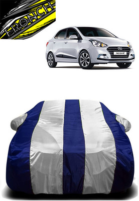 FRONCH Car Cover For Hyundai Xcent (With Mirror Pockets)(White, Blue)