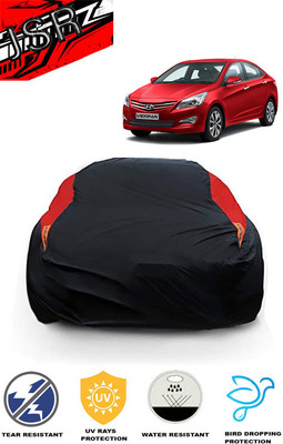 J S R Car Cover For Hyundai Fluidic Verna (With Mirror Pockets)(Red, Black)