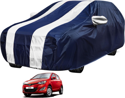 Auto Hub Car Cover For Hyundai i20 (With Mirror Pockets)(Blue, White)